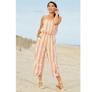 Matilda Jane Womens Romper Jumpsuit Plus Size 2X XX Large Orange Stripe Crop NWT